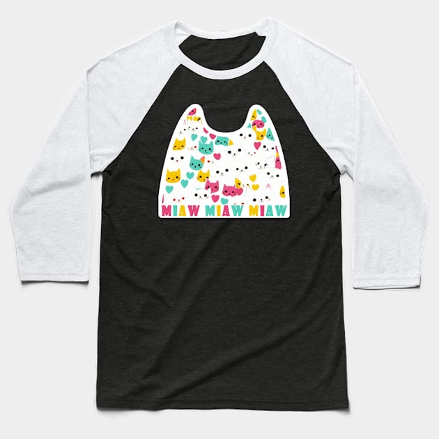 Cat Love: Cat Miaw and Cute Cat Design Baseball T-Shirt by LycheeDesign